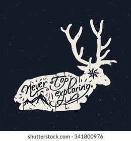 Deer with "Never stop exploring" quote