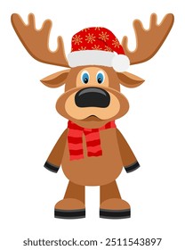 сhristmas deer new year holiday symbol flat style vector illustration isolated on white background