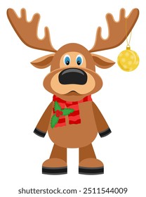 сhristmas deer new year holiday symbol flat style vector illustration isolated on white background