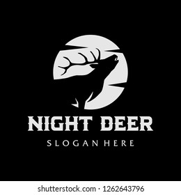 Deer Night vector logo design illustration template