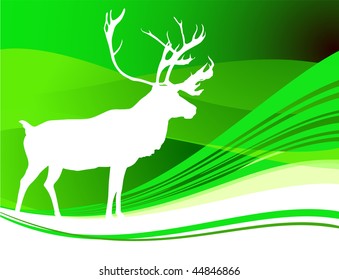 Deer on Abstract Green Background Original Vector Illustration