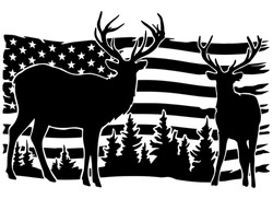 Deer On The Background Of The USA Flag, Hunting Season. Vector Clipart.
