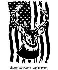 Deer on the background of the USA flag, hunting season. Vector clipart. svg
