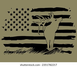 Venado al fondo de la silueta de la bandera de los Estados Unidos