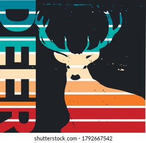 Hirsch auf schwarzem Hintergrund, brüchig, mehrfarbiger Hintergrund. Vektor.