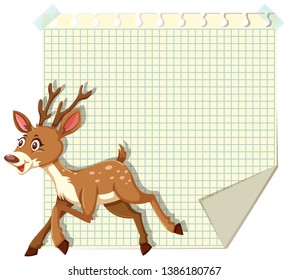 Deer en ilustración de nota en blanco
