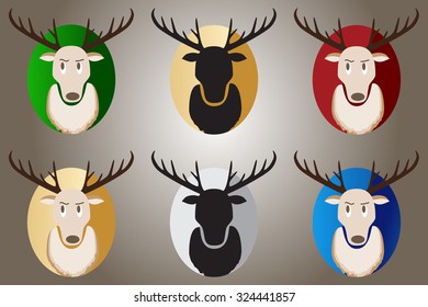 Deer on a blue, green, red, gold and black background. Vector illustration.