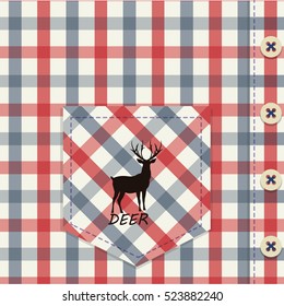 Deer on a blue and red striped shirt pocket