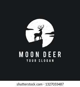 Deer on the full moon background in grunge style. For a dark background. - Vector