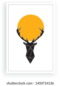 Deer on full moon, minimalist poster design vector, wall artwork, wall decals, home wall decor, deer silhouette illustration, natural background, wildlife
