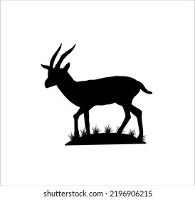 Deer on Grass Silhouette on White Background 