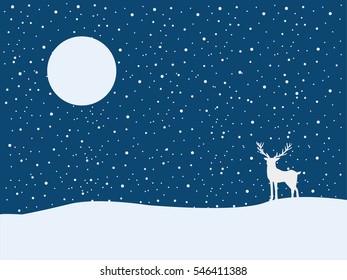 Deer on the hill. Winter landscape concept. flat design. vector illustration