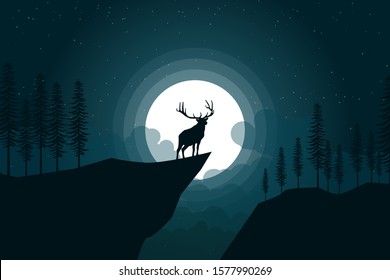 deer on a landscape night background - Vector