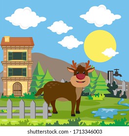 
deer on plantations, mountain and animal  house backgrounds, illustrated images, animal story books