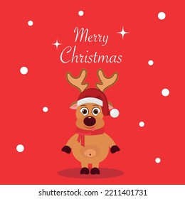 A deer on a red background with the text merry Christmas.