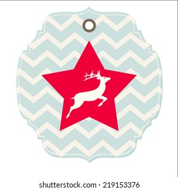deer on red star and chevron texture, christmas illustration, vector, eps 10