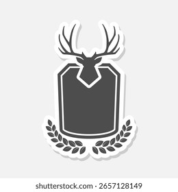 Deer on shield icon sticker isolated on gray background