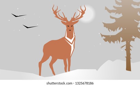 Deer on a snowy mountain.