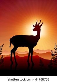 Deer on Sunset Background Original Vector Illustration