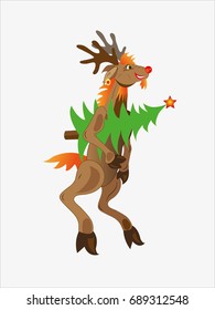 The deer on two legs bears a fir-tree