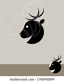Deer on White Sketch Paper Background in Golden Ratio Design, Suitable for Logo, Scrapbook Decoration, and Sticker.