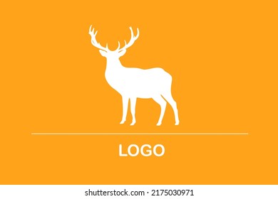 Venado. Fondo naranja. Tarjeta, logotipo, banner, folleto. Ilustración vectorial. 