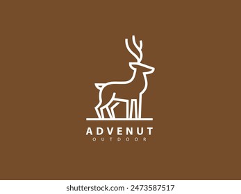 Deer outdoor adventure design, hunter elegant symbol in white, brown background 