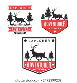 Reh und Outdoor-Abenteuer-Vektorgrafik-Logo-Set.Camping-Design-Illustration