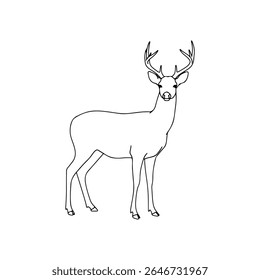 Deer outline silhouette vector flat illustration on white background.