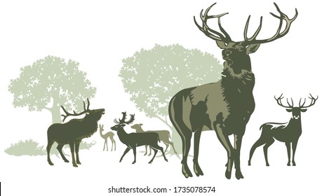 Deer pack with antlers silhouettes - Illustration -