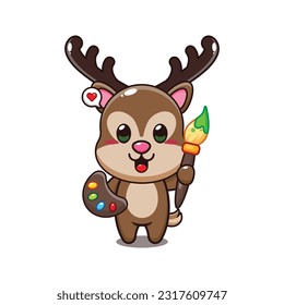 deer painter cartoon vector illustration.