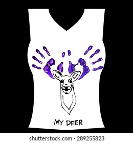 Deer with palm horns. Vector print for girl t-shirt