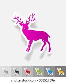 deer paper sticker with shadow. Vector illustration