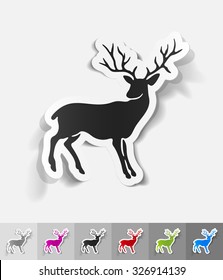 deer paper sticker with shadow. Vector illustration