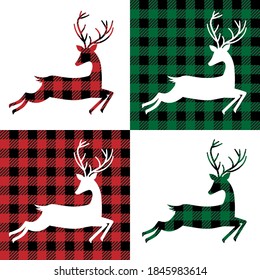 deer pattern at Buffalo Plaid. Festive background for design and print eps 10