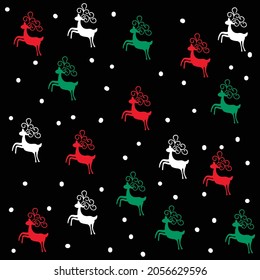deer pattern christmas motifs on black background