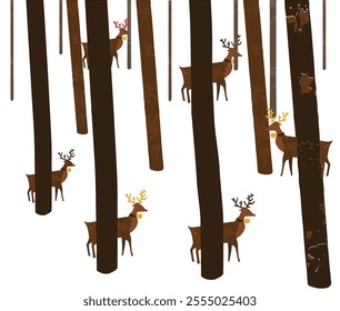 deer pattern in the forest winter pattern vector pattern work