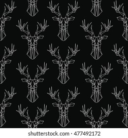 Deer pattern on black background. Vector seamless texture. Magic print geometric style. Cloth, wallpaper,wrapping, card, invitation, wedding, birthday,textile, paper,holiday. Color illustration.Eps10.