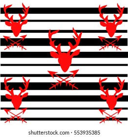 deer pattern red deer lines background black lines vector illustration