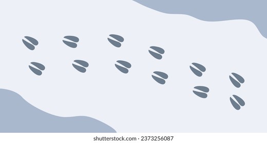Las garras de ciervo sobre la nieve. Huellas de pata de animales de invierno de estilo plano, huellas de vectores de insignia azul sobre ilustración blanca.	