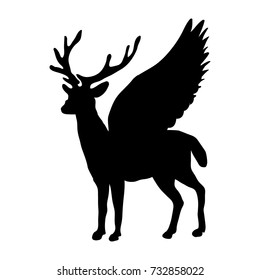 Deer Peryton silhouette ancient mythology fantasy. Vector illustration.