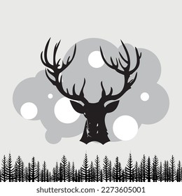 deer, pine and mountain hill of winter