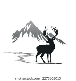 deer, pine and mountain hill of winter