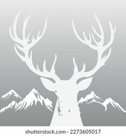 deer, pine and mountain hill of winter