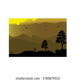 deer with pine trees, evergreen, fir, hemlock, fir, conifer, cedar, forest, wildlife, logo design vector