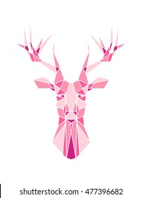 Deer pink animal vector on a white background. Object isolated cartoon illustration. Doodle geometric style. Cloth design,icon,logo,poster,textile,paper,card, invitation,holiday.Color magic art. Eps10