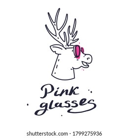 Venado con gafas rosas. Ilustración vectorial para imprimir en camisetas y otros fines.