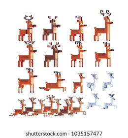 Deer pixel atr set, winter holiday Christmas greeting card and invitation with knitting design, isolated vector illustration, decorative embroidery on the fabric reindeer.