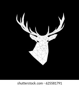 Deer polygon triangles vector. Black and white. Deer head.