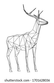Deer polygonal lines illustration. Abstract vector deer on the white background